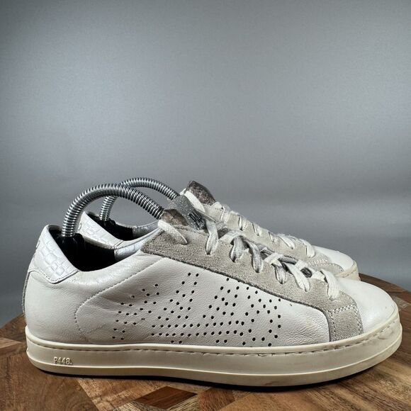 P448 John Shoes Womens EU 35 US 5 White Low Top Leather Sneaker Lace Up Casual - Picture 1 of 8